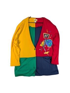 CST Sport Womens 3X 90s VTG Multicolor Teacher Cardigan Colorblock School Theme